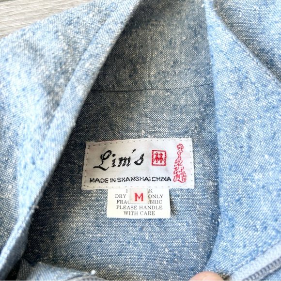 Vintage Lim's Pure Silk Embellished Denim Bomber Jacket - Picture 6 of 16